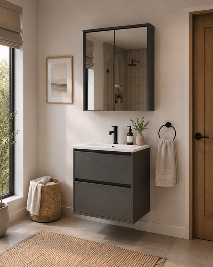 24" HB Series Hanging Vanity With Single Sink and Storage