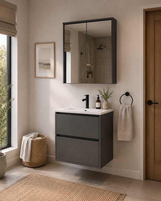 24" HB Series Hanging Vanity With Single Sink and Storage
