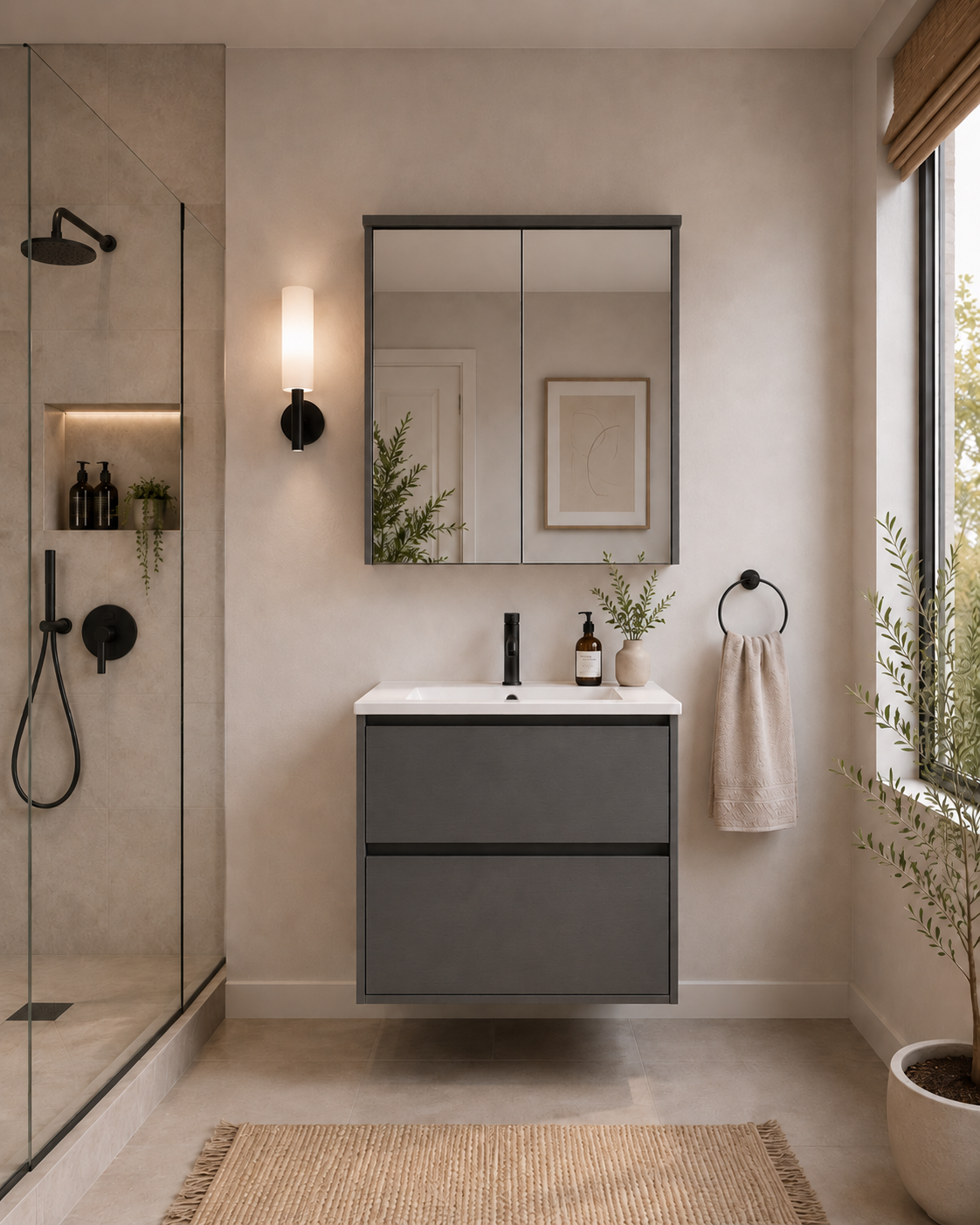 24" HB Series Hanging Vanity With Single Sink and Storage