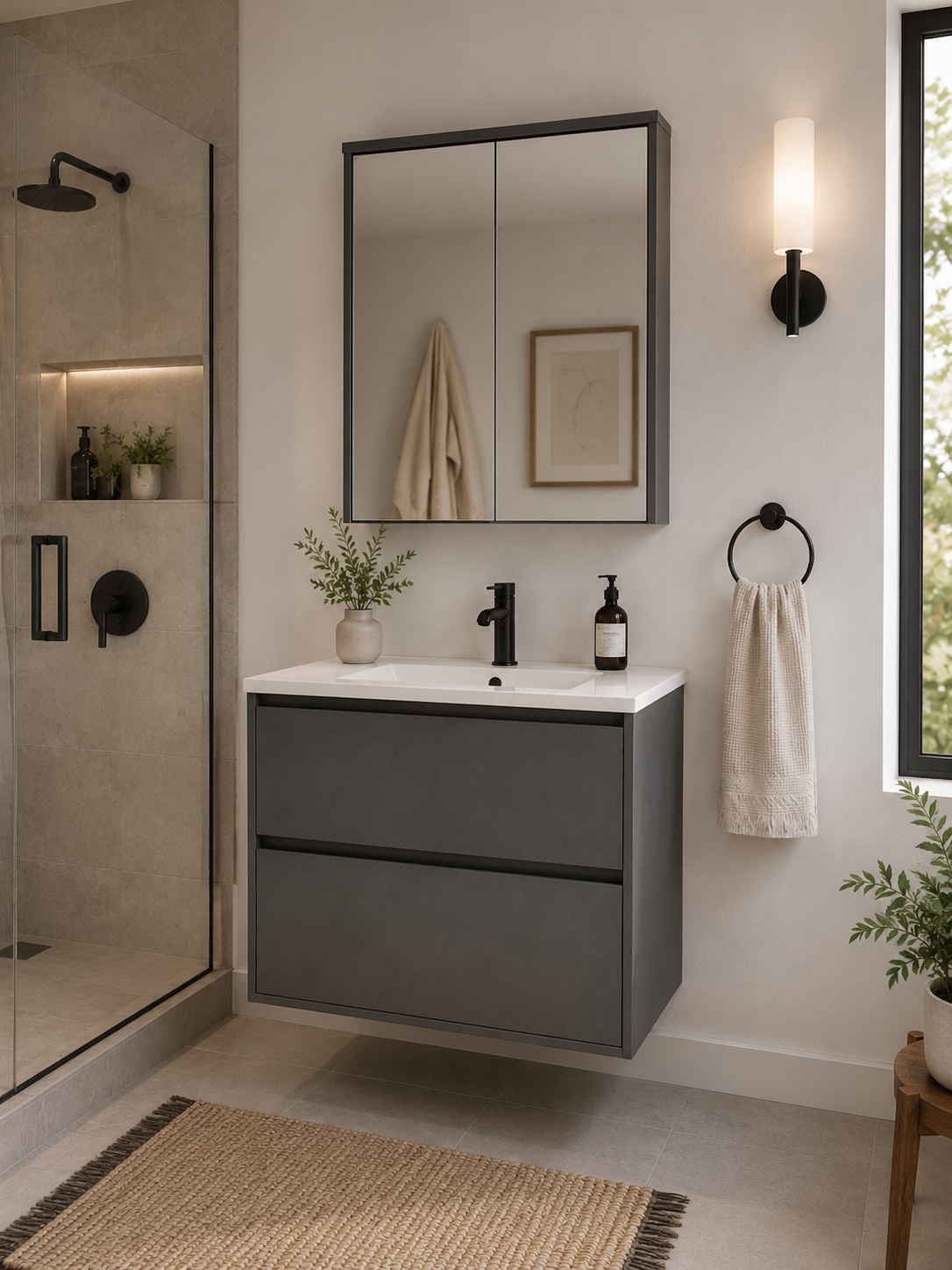 30" HB Series Hanging Vanity With Single Sink and Storage