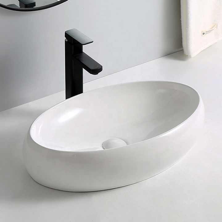 Round Ceramic Vessel Sink – Elevated Edge Design / White Finish