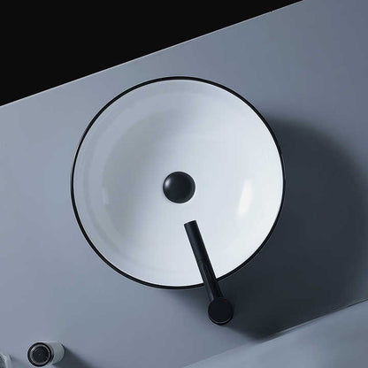 Round Ceramic Vessel Sink – White with Black Rim