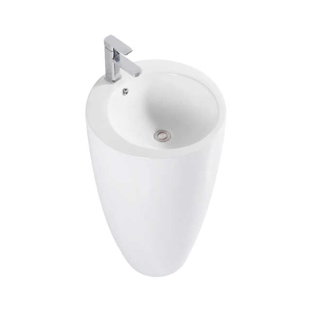 Modern Pedestal Sink – Glossy White Freestanding Design