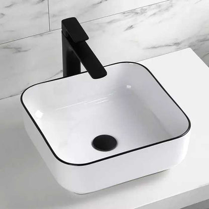 Square Ceramic Vessel Sink – White with Black Rim