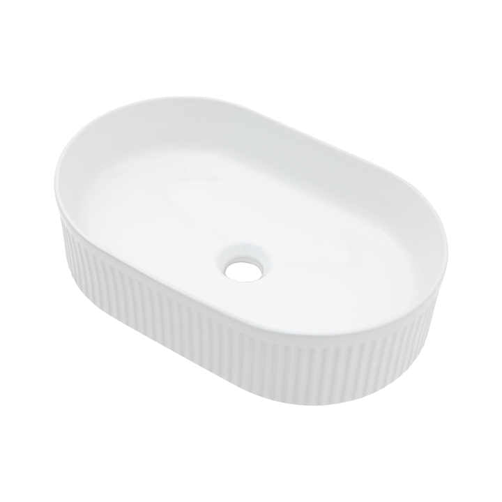 Oval Ceramic Vessel Sink – Fluted Design / White Finish