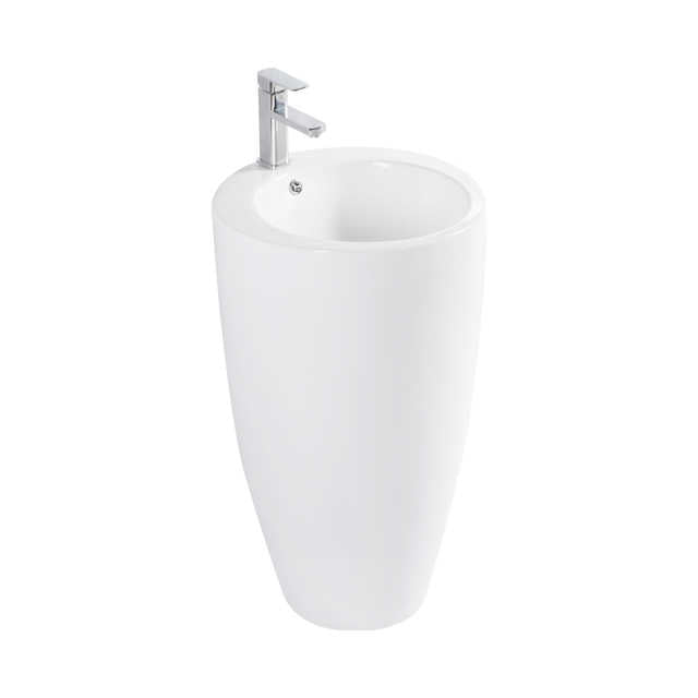 Modern Pedestal Sink – Glossy White Freestanding Design