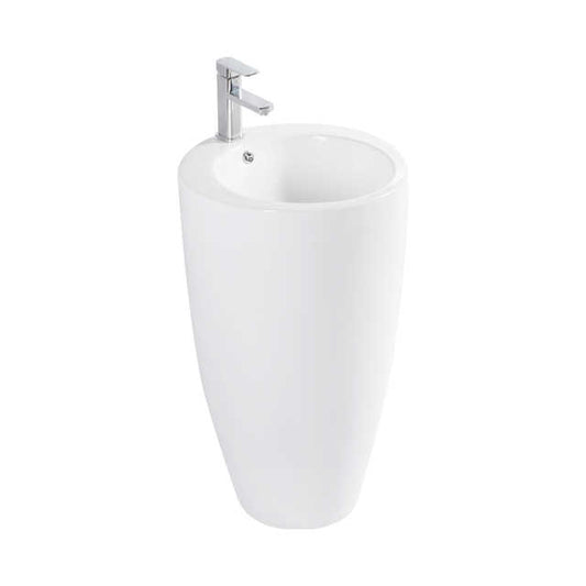 Modern Pedestal Sink – Glossy White Freestanding Design