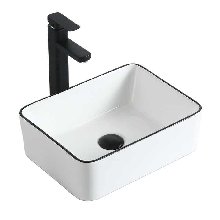 Rectangular Ceramic Vessel Sink – White with Black Trim