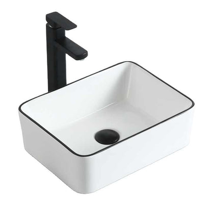 Rectangular Ceramic Vessel Sink – White with Black Trim