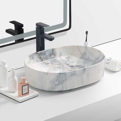 Oval Ceramic Vessel Sink – Marble-Effect Finish