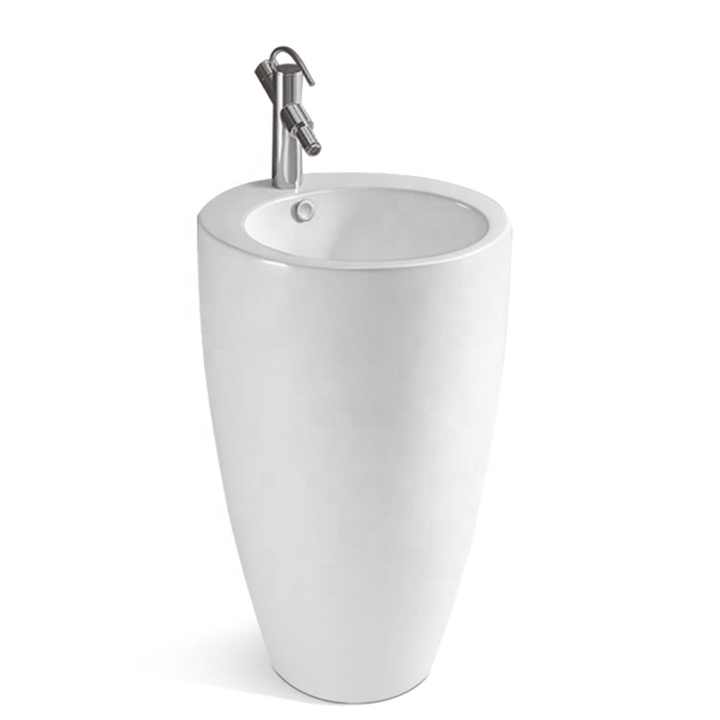 Modern Pedestal Sink – Glossy White Freestanding Design