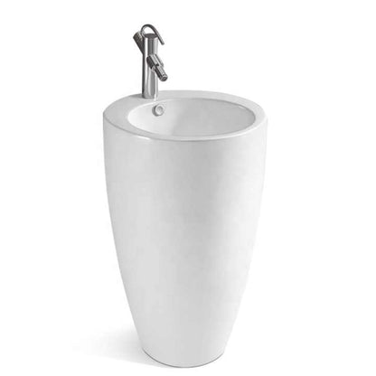 Modern Pedestal Sink – Glossy White Freestanding Design