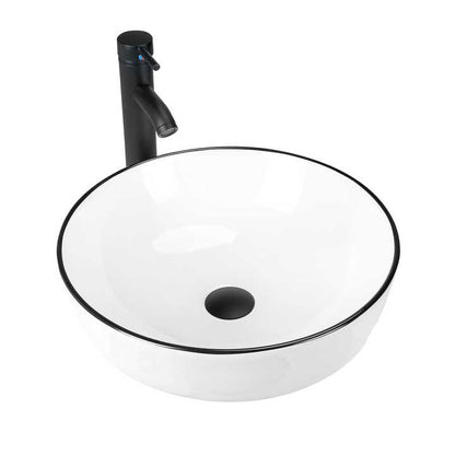Round Ceramic Vessel Sink – White with Black Rim