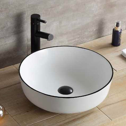 Round Ceramic Vessel Sink – White with Black Rim