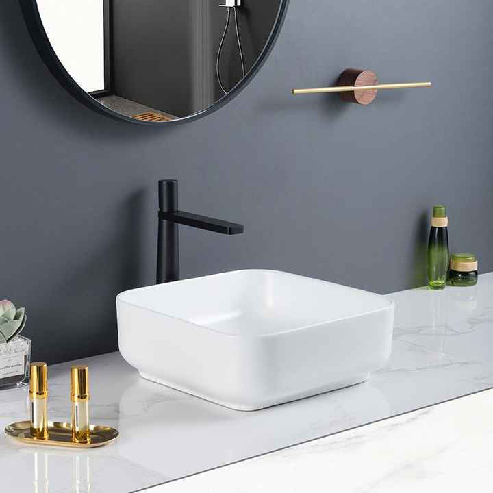 Square Ceramic Vessel Sink – White Finish