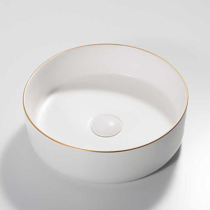 Round Ceramic Vessel Sink – White with Gold Trim