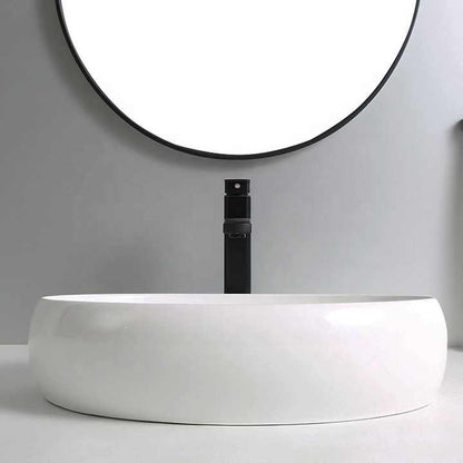 Round Ceramic Vessel Sink – Elevated Edge Design / White Finish