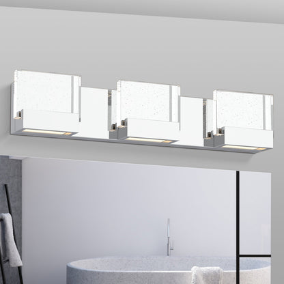 24'' Contemporary Chrome Wall Vanity Light – Bubble Glass Shades (3-Light)