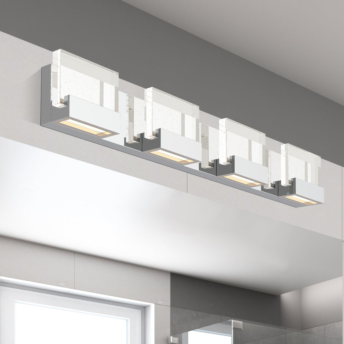 33'' Contemporary Chrome Wall Vanity Light – Bubble Glass Shades (4-Light)