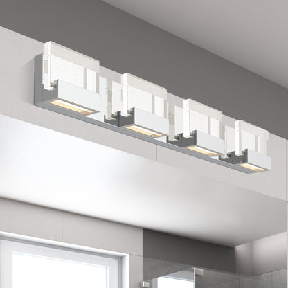 33'' Contemporary Chrome Wall Vanity Light – Bubble Glass Shades (4-Light)