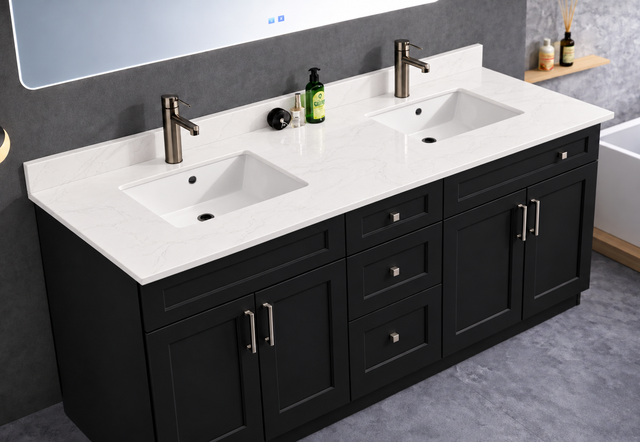 73" x 22.5" Marble White Double Sink Countertop