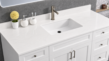 Pure Bath 73 inch Marble White single sink countertop, countertop close-up