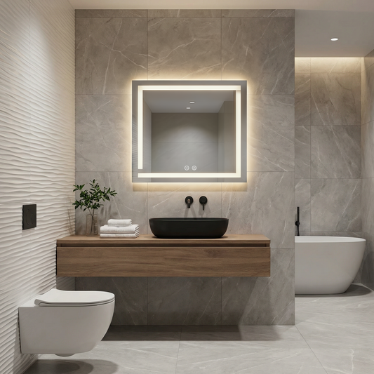 Frameless Rectangle LED Bathroom Mirror – Anti-Fog, Touch Sensor, Wall-Mounted