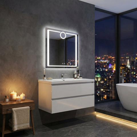 Frameless Rectangle LED Bathroom Mirror – Anti-Fog, Touch Sensor, Wall-Mounted