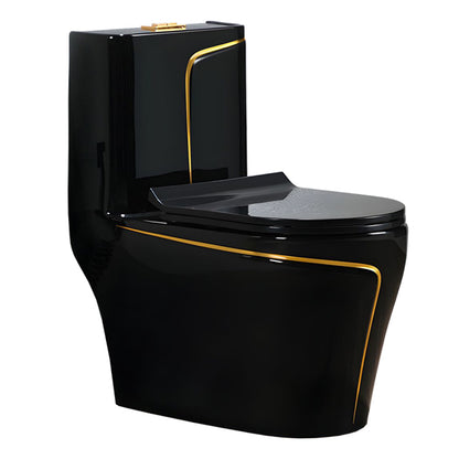 One-Piece Toilet Bowl – Black/Gold, High-Efficiency Dual Flush with Soft-Close Seat