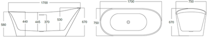 329-1500&1700 Acrylic Freestanding Bathtub