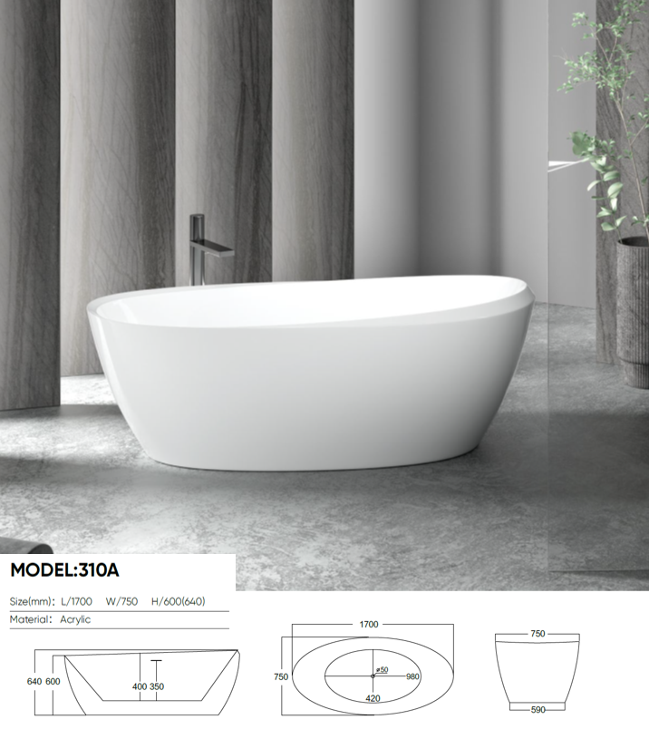 310-1700 Acrylic Freestanding Bathtub