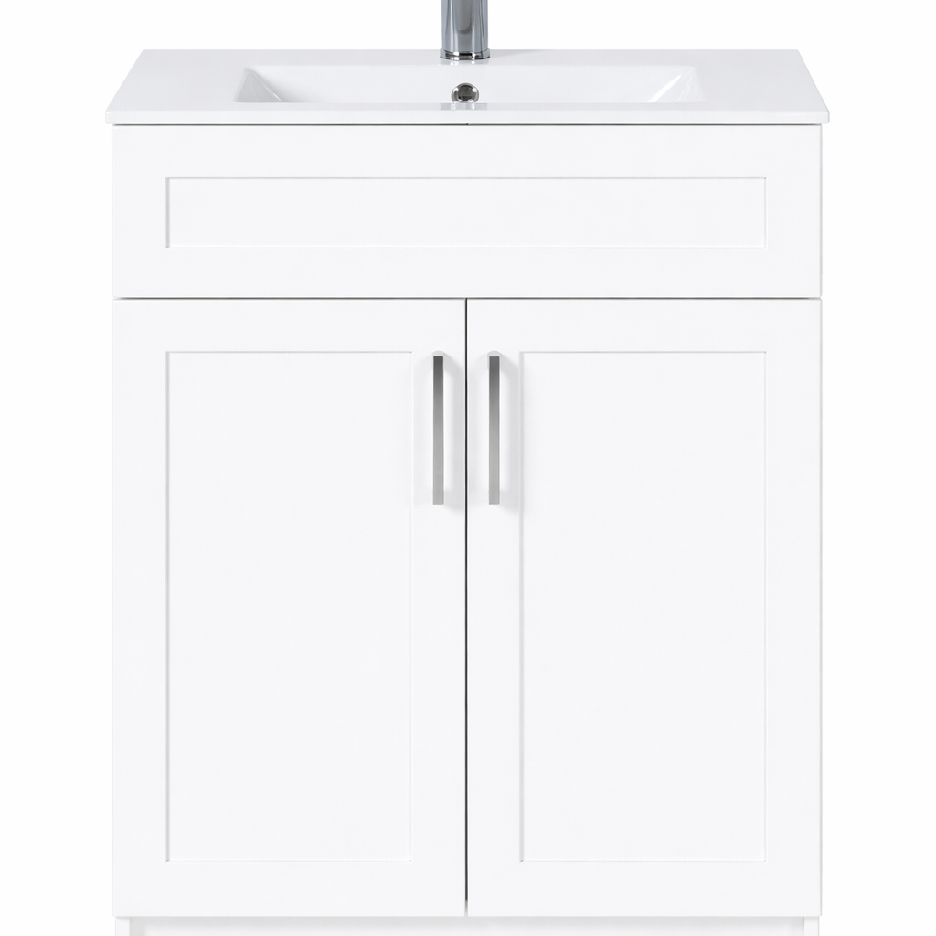 24″ Freestanding Bathroom Vanity With Ceramic Top (MDF)(GLS116)
