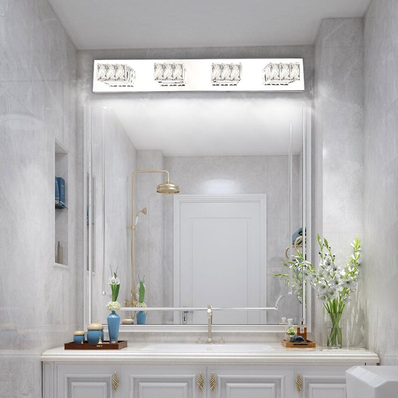 Luxury 4-Light Crystal LED Vanity Light – Chrome Finish