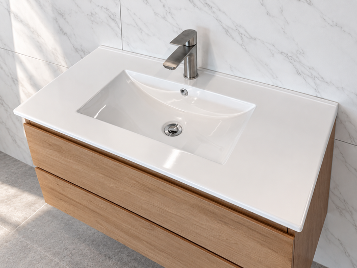 36 inch ceramic countertop with integrated sink, 18.5 inch depth