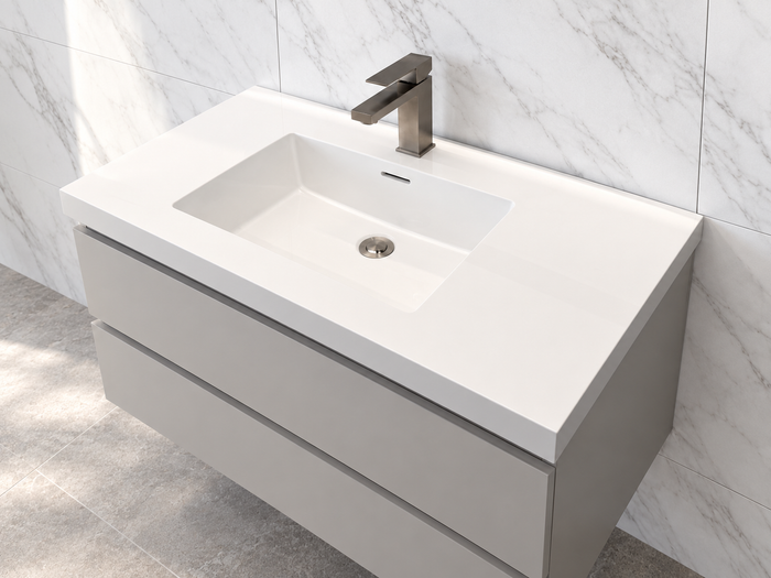 36 inch resin countertop with integrated sink, 18.5 inch depth